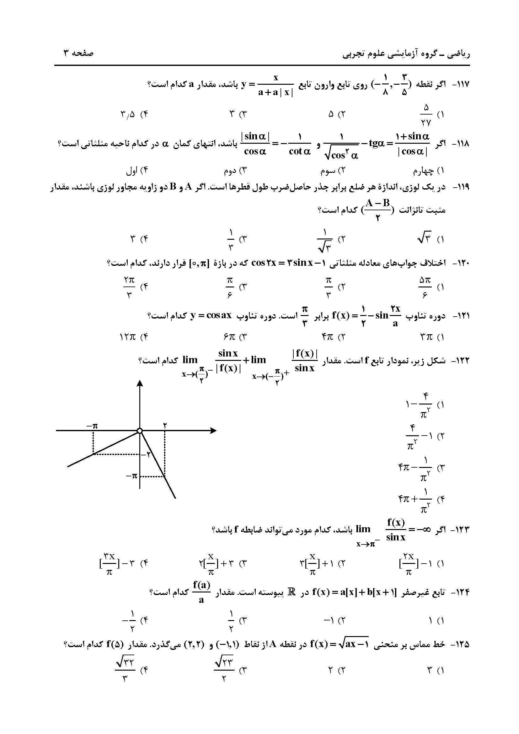 سوالت کنکور تجربی تیر 