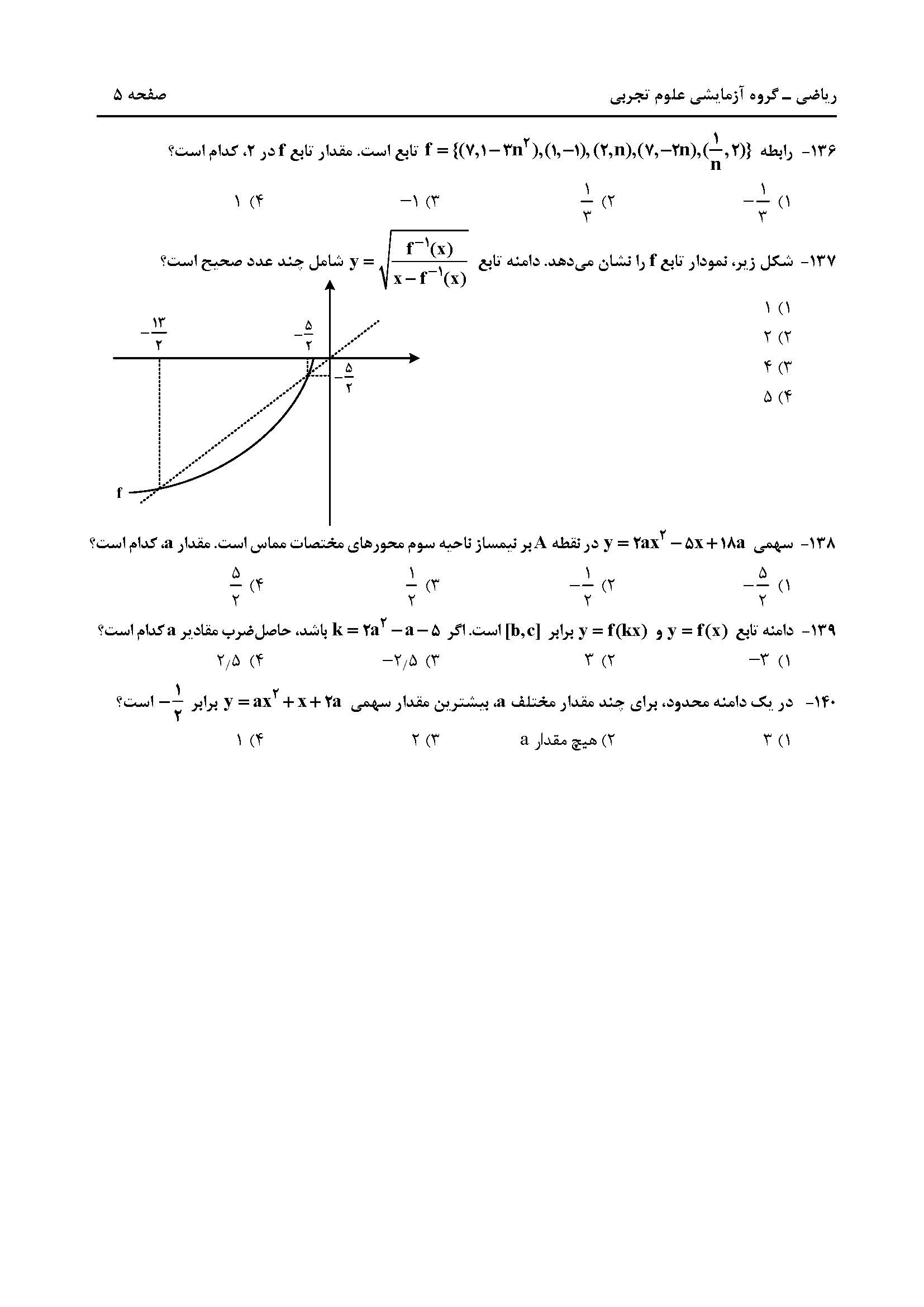 سوالت کنکور تجربی تیر 