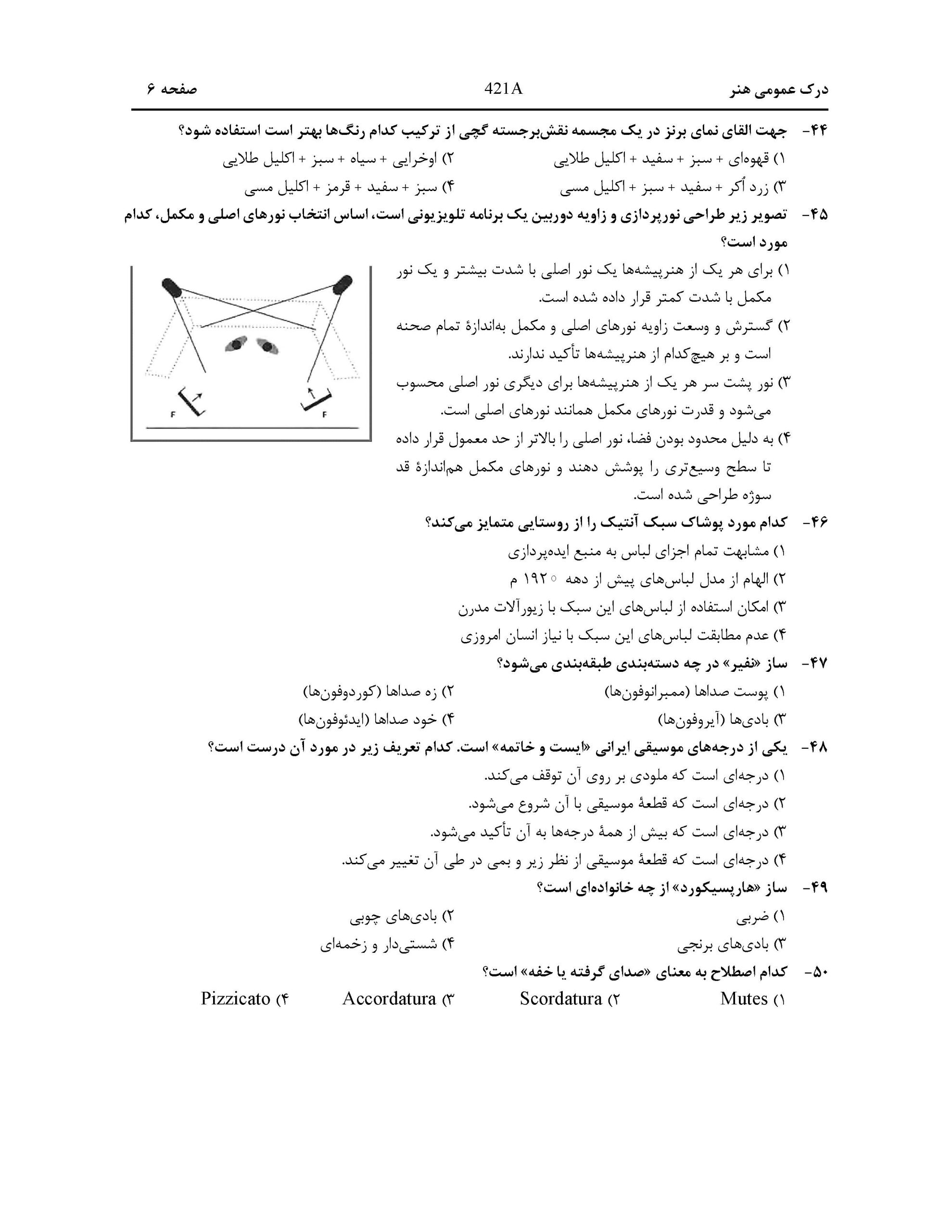 سوالات کنکور هنر اردیبهشت 1404