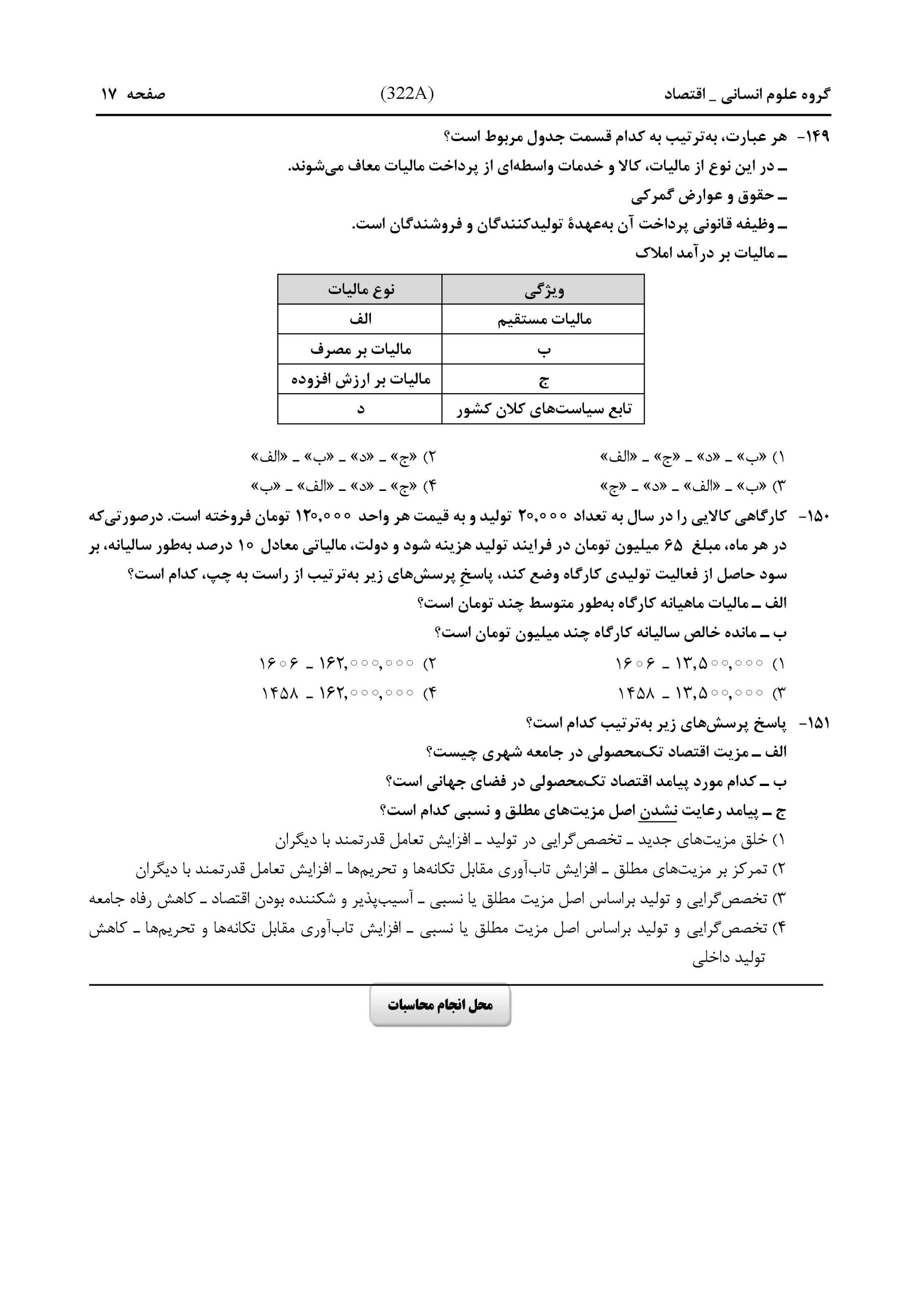 سوالات کنکور انسانی تیر 1404