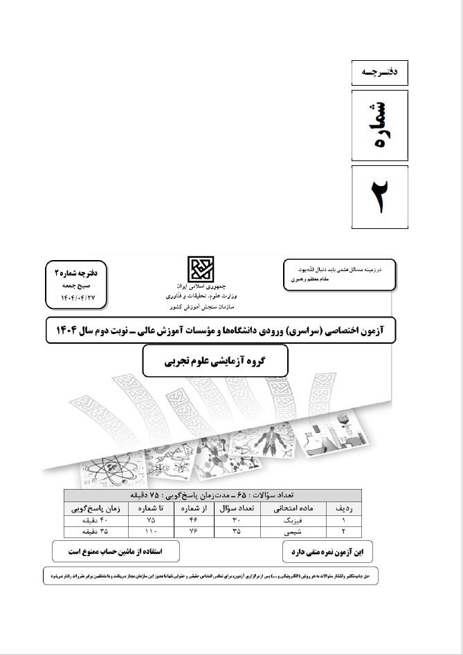 سوالات کنکور تجربی تیر 14042