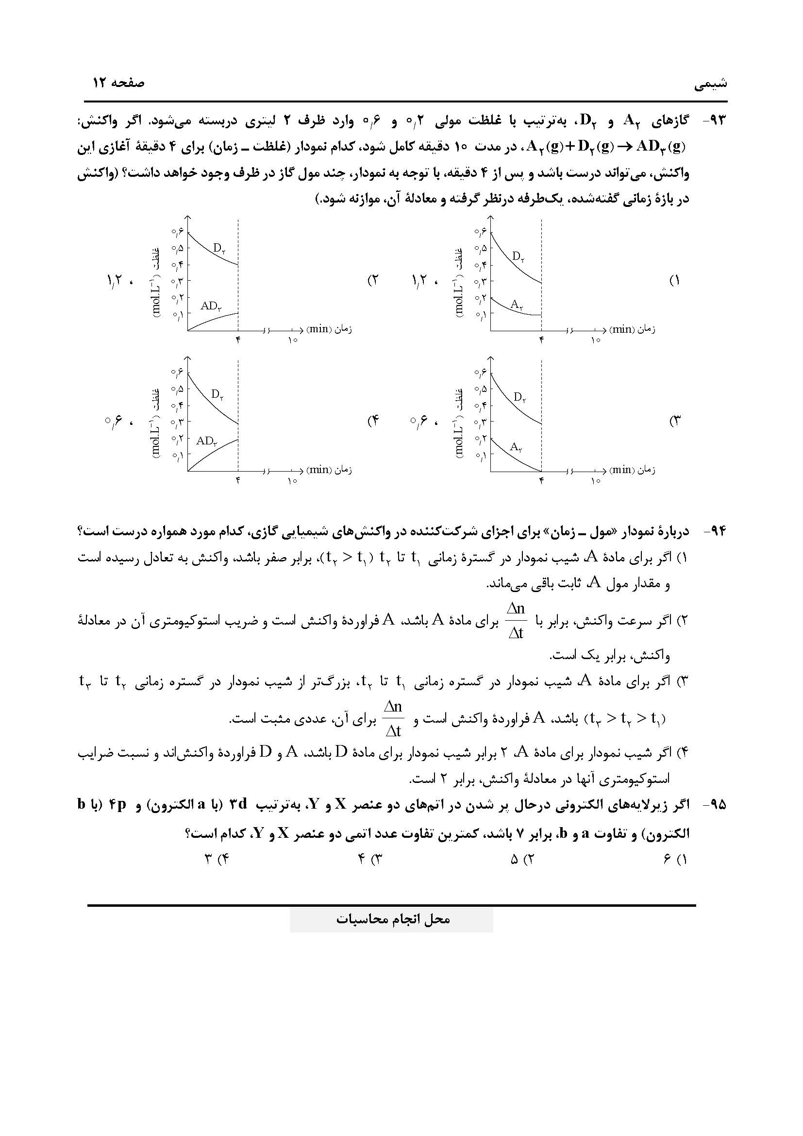 سوالات کنکور تجربی تیر 14042