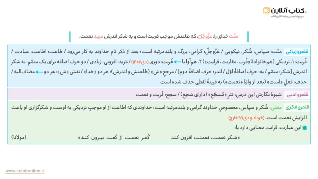 درسنامه فرمول بیست فارسی دوازدهم