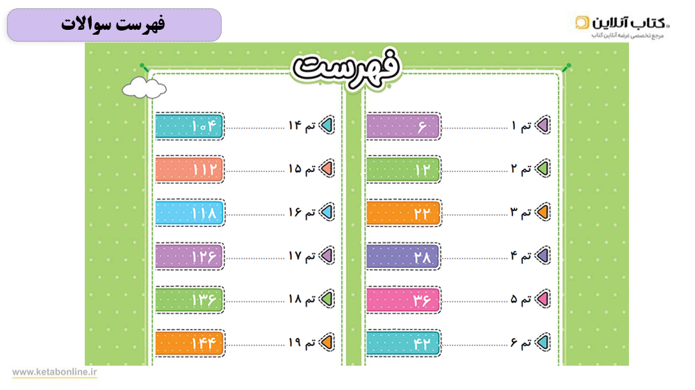 فهرست کتاب کار ریاضی اول ابتدایی