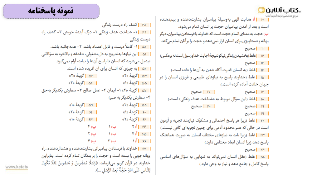 پاسخنامه فرمول بیست یازدهم دینی 