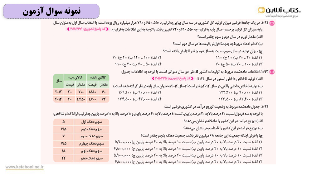 نمونه سوال آزمون کتاب اقتصاد تست مهروماه