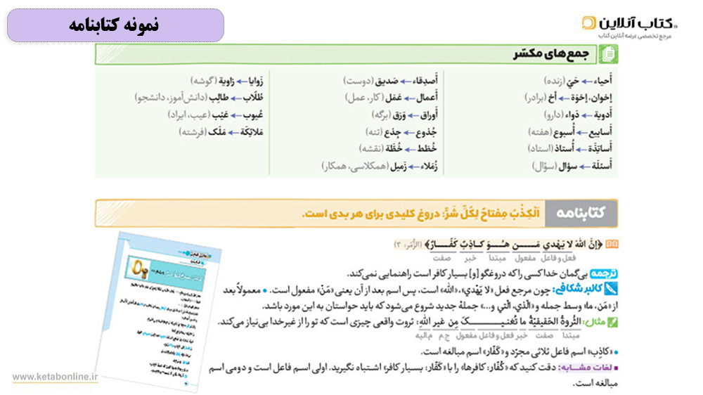 کتابنامه یازدهم عربی بیست پک