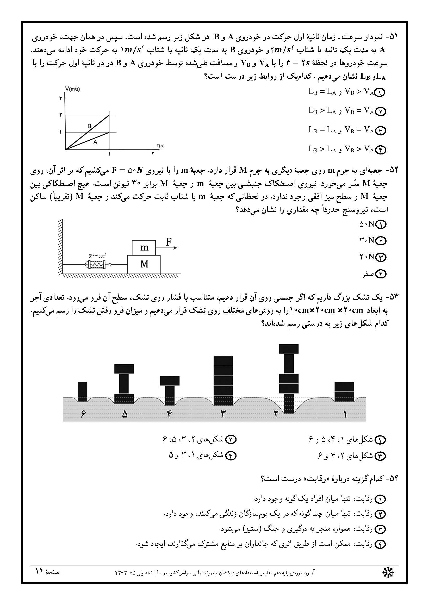سوالات تیزهوشان نهم 1404 دفترچه 1 صفحه 11
