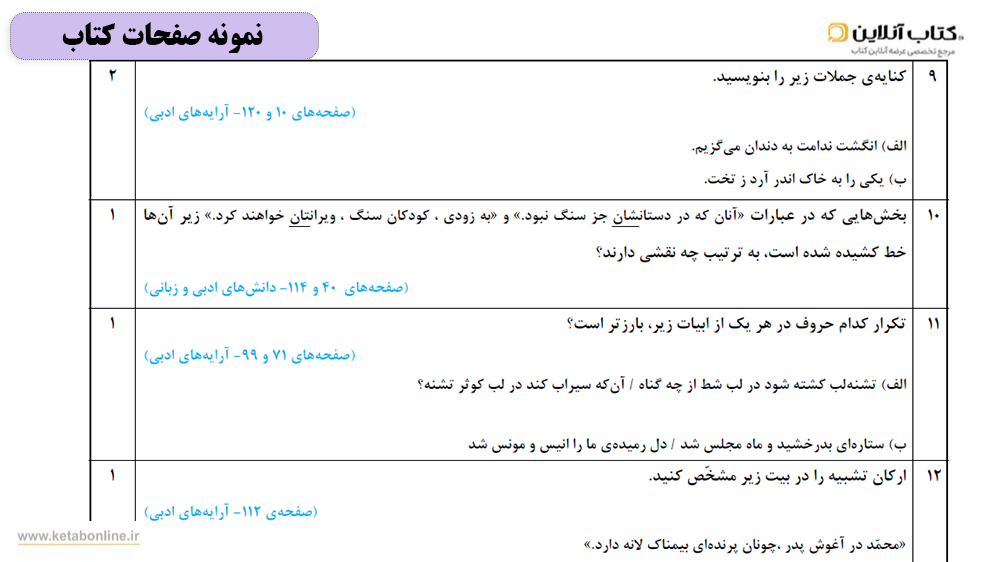 نمونه صفحات سوالات امتحانی هشتم قلم چی