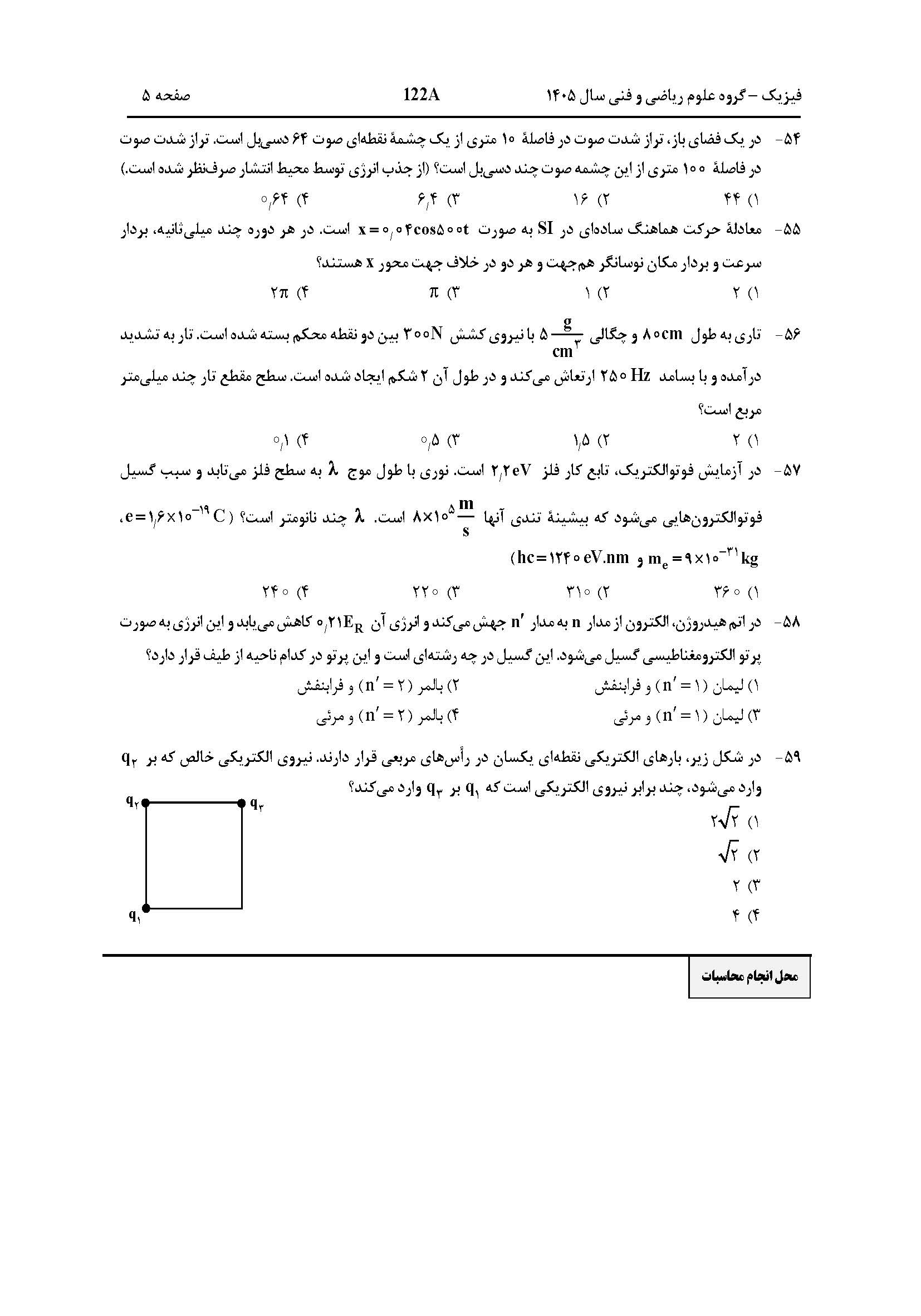 سوالات کنکور تجربی تیر 140442