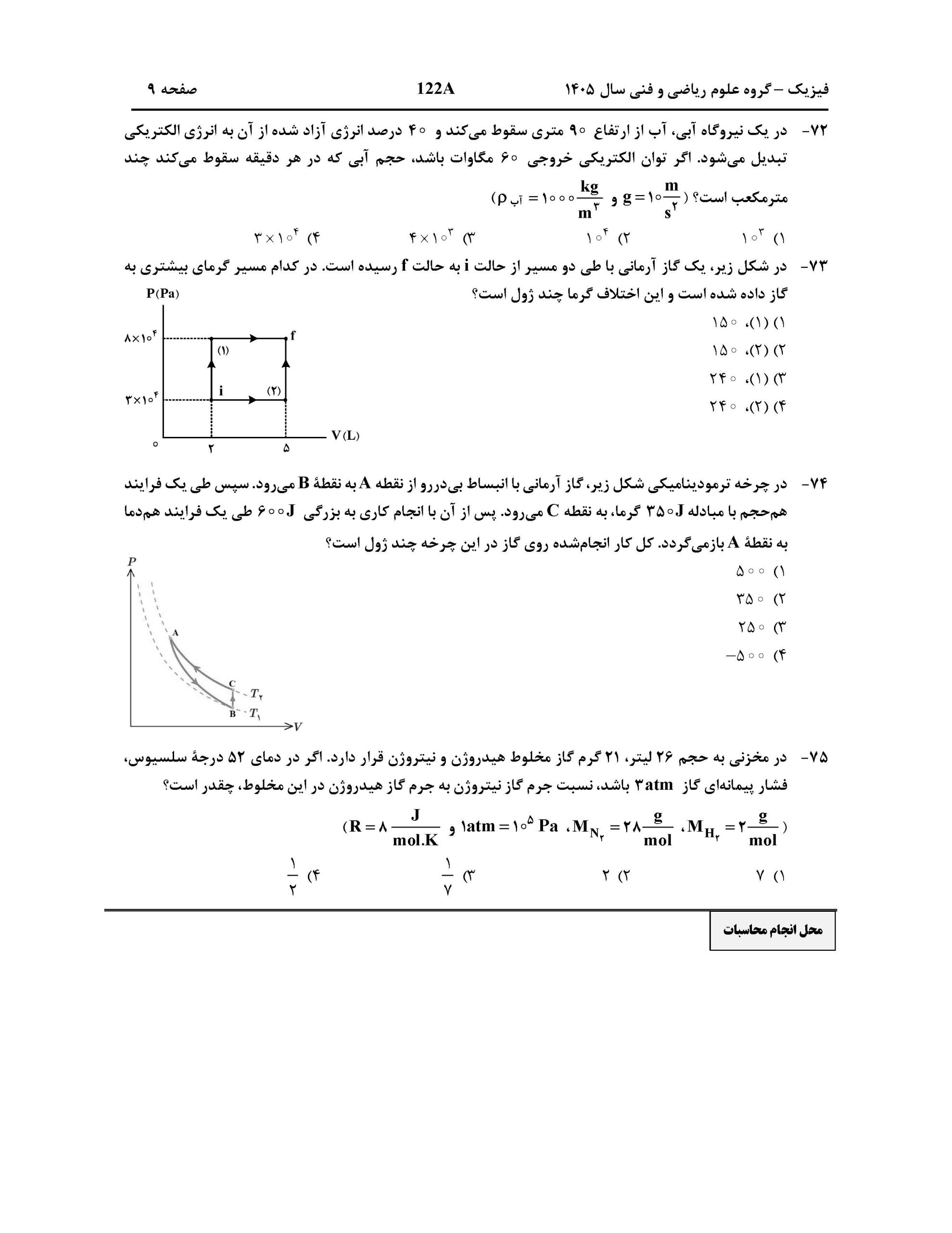 سوالات کنکور تجربی تیر 140442