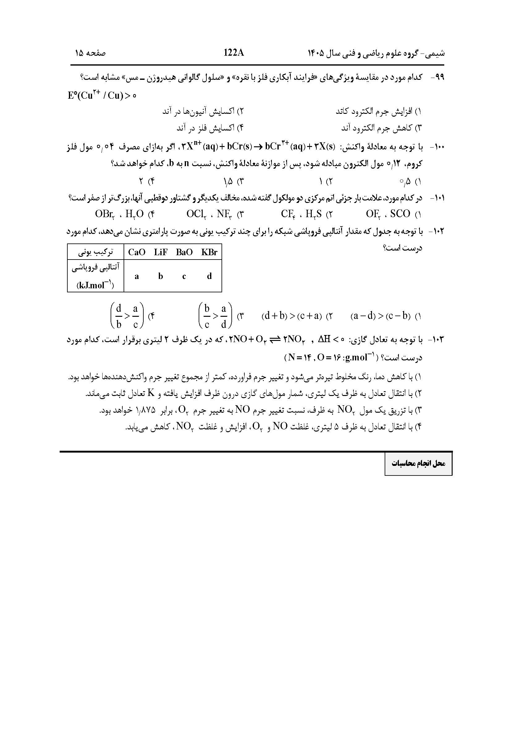 سوالات کنکور تجربی تیر 140442