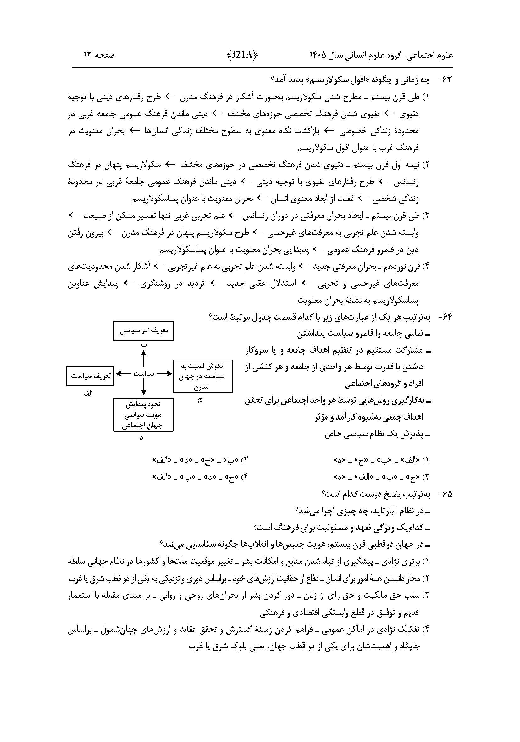 سوالات کنکور تجربی تیر 140442