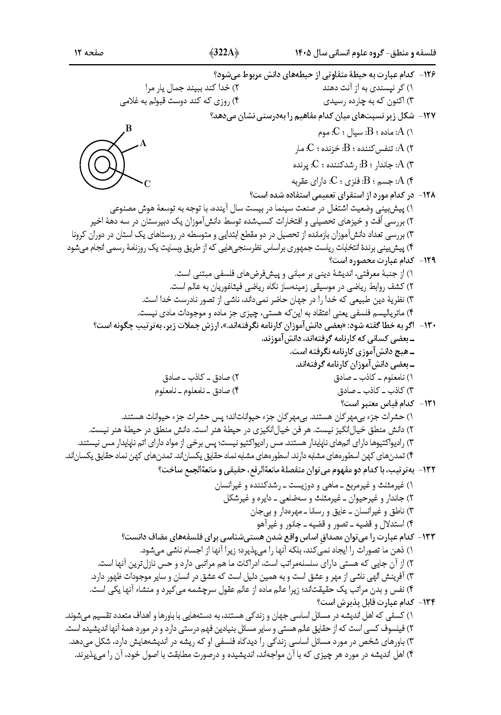 سوالات کنکور تجربی تیر 140442