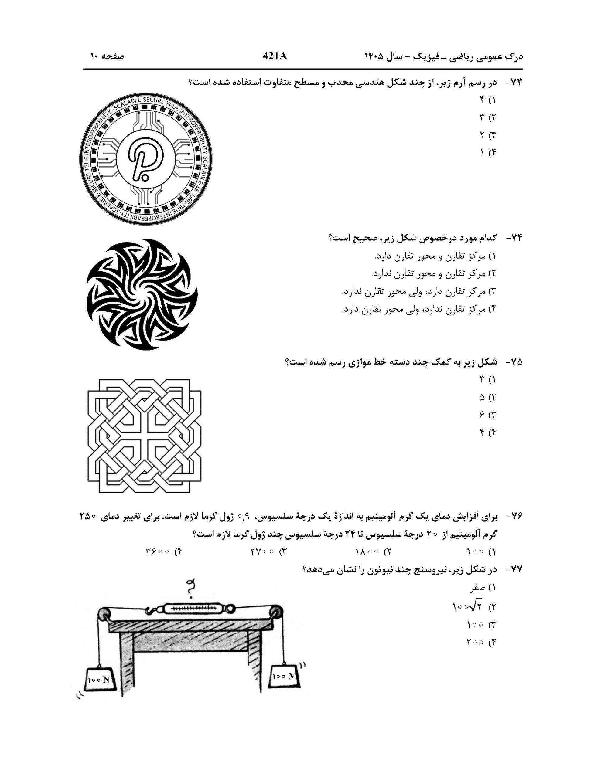 سوالات کنکور تجربی تیر 140442