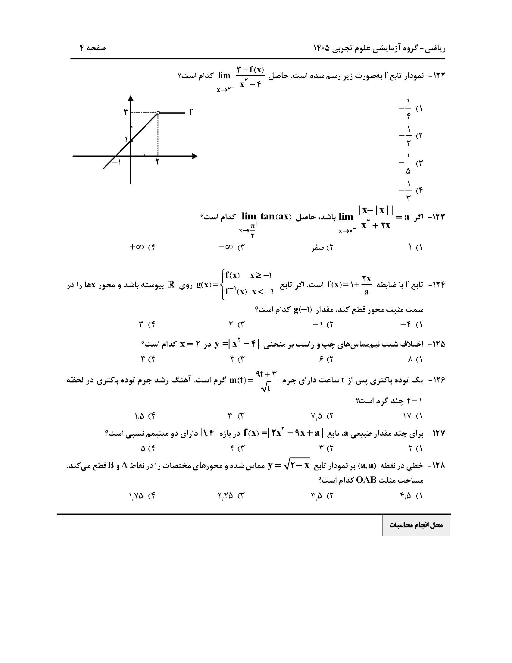سوالات کنکور تجربی تیر 140442