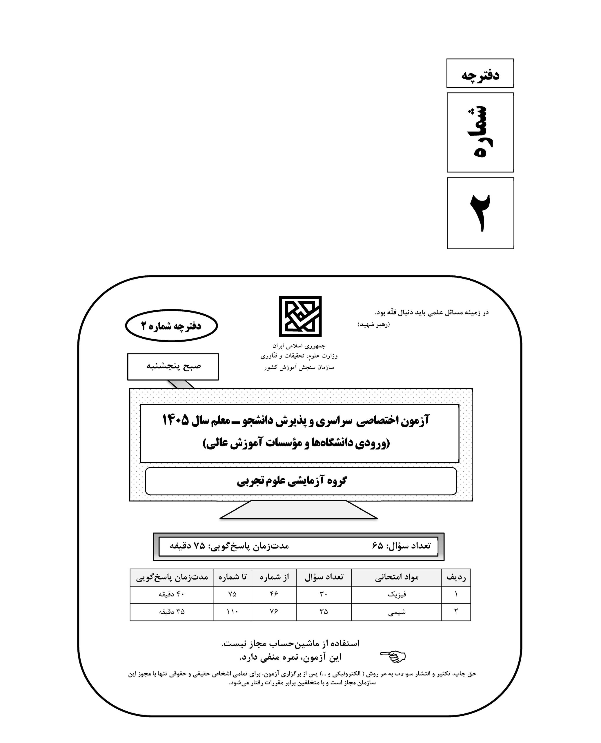 سوالات کنکور تجربی تیر 140442