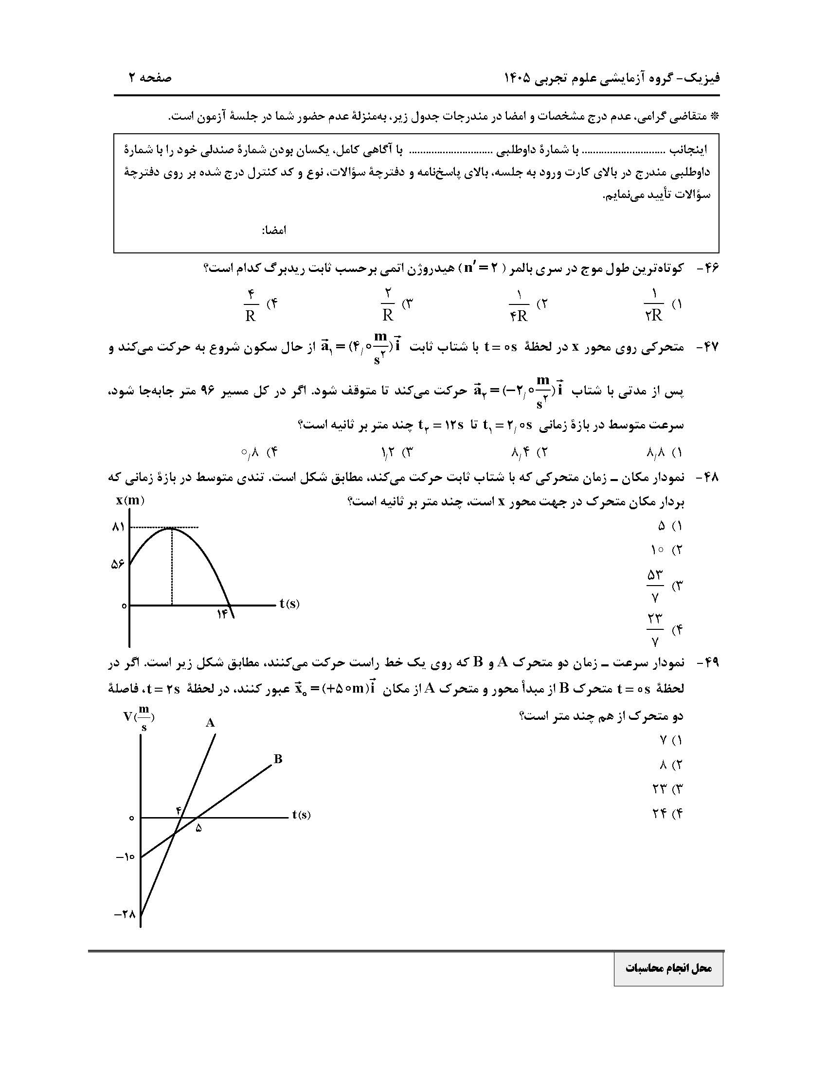 سوالات کنکور تجربی تیر 140442