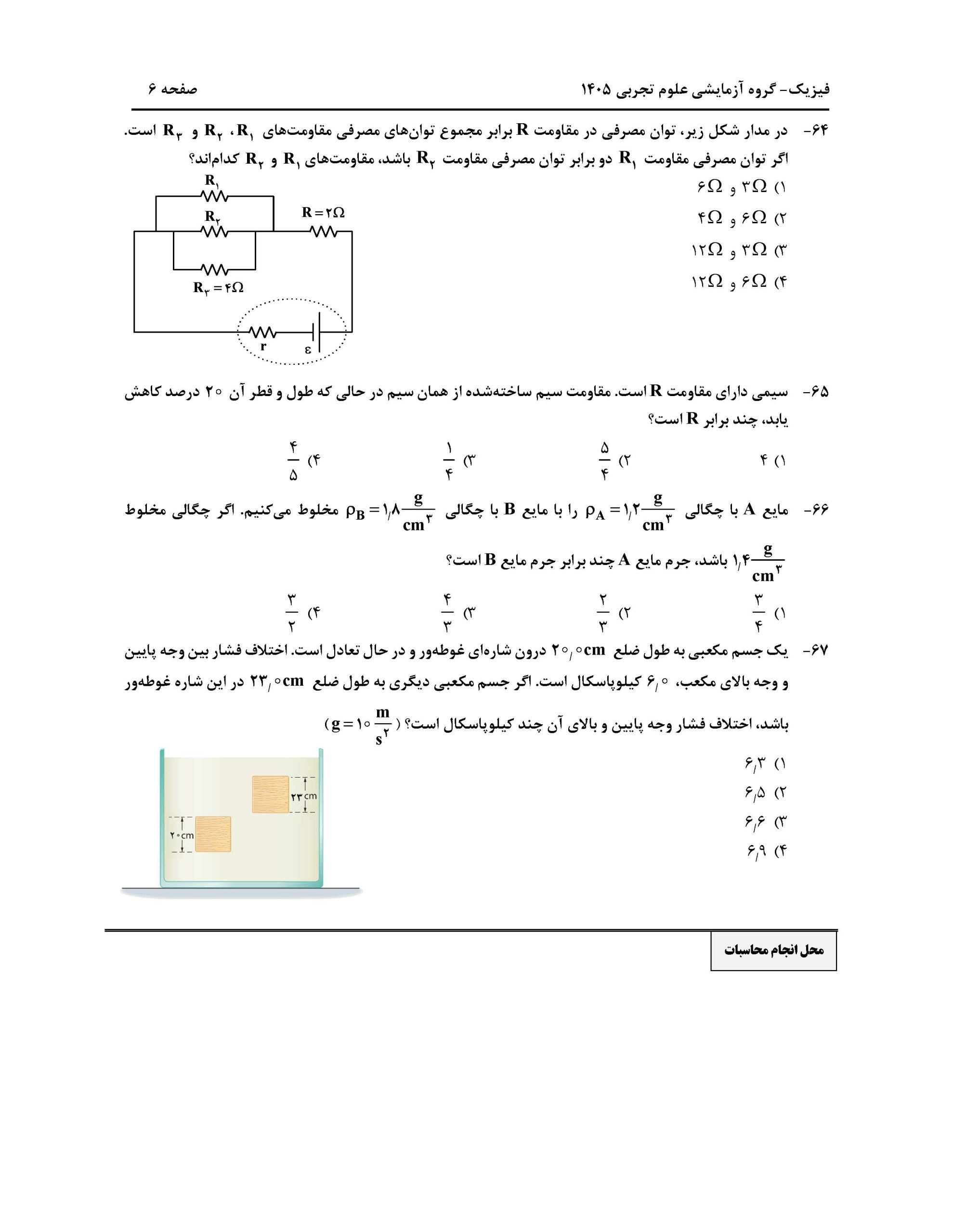 سوالات کنکور تجربی تیر 140442