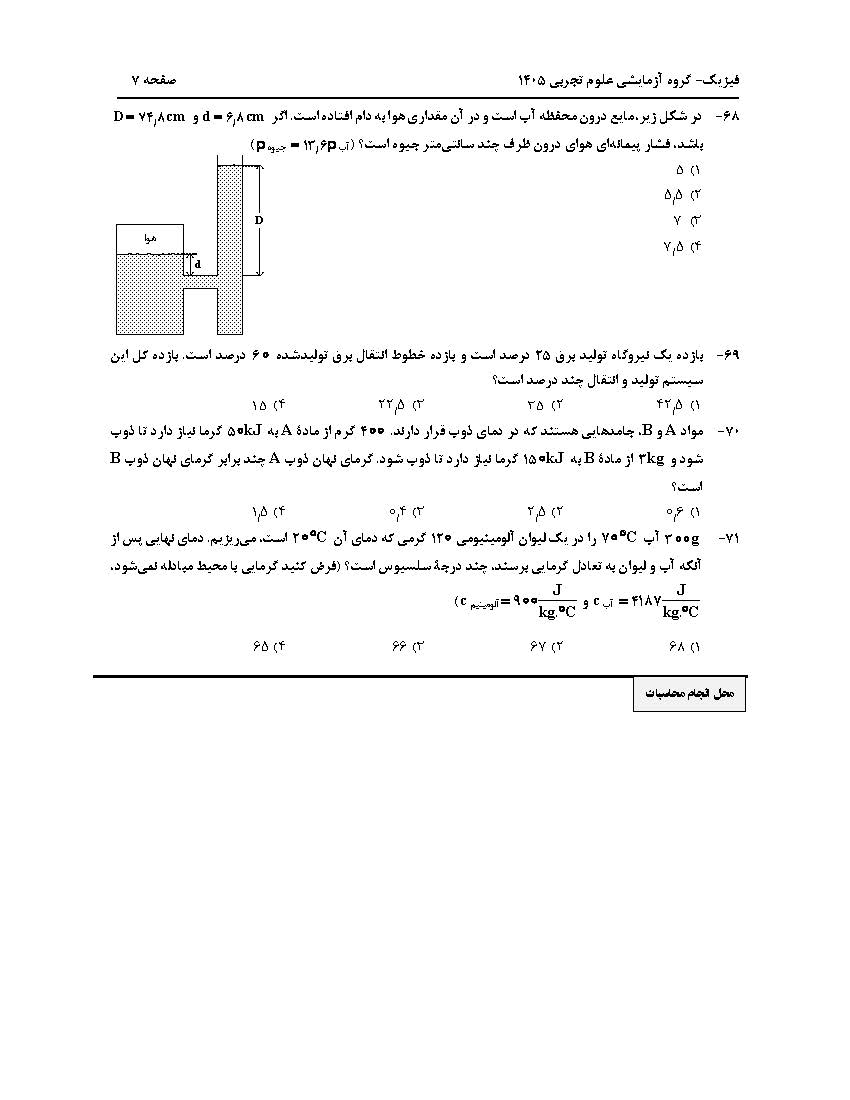 سوالات کنکور تجربی تیر 140442