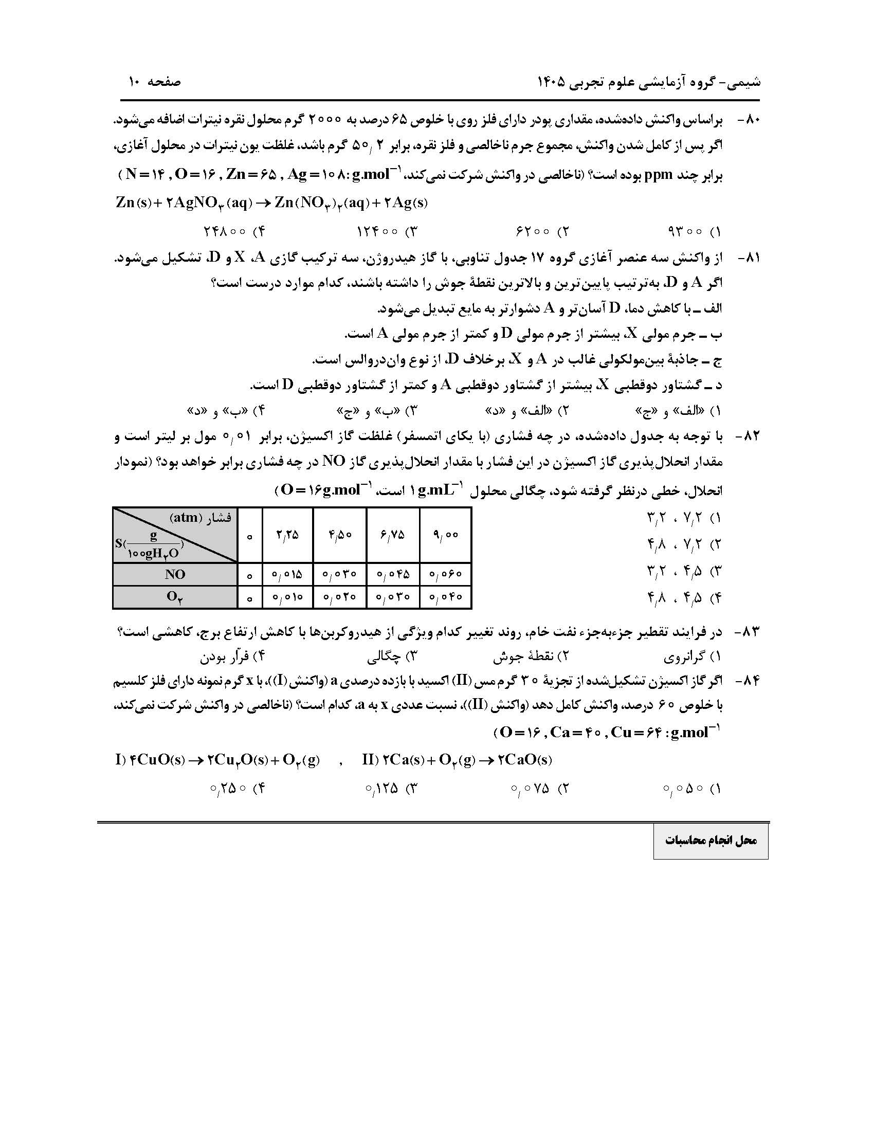سوالات کنکور تجربی تیر 140442