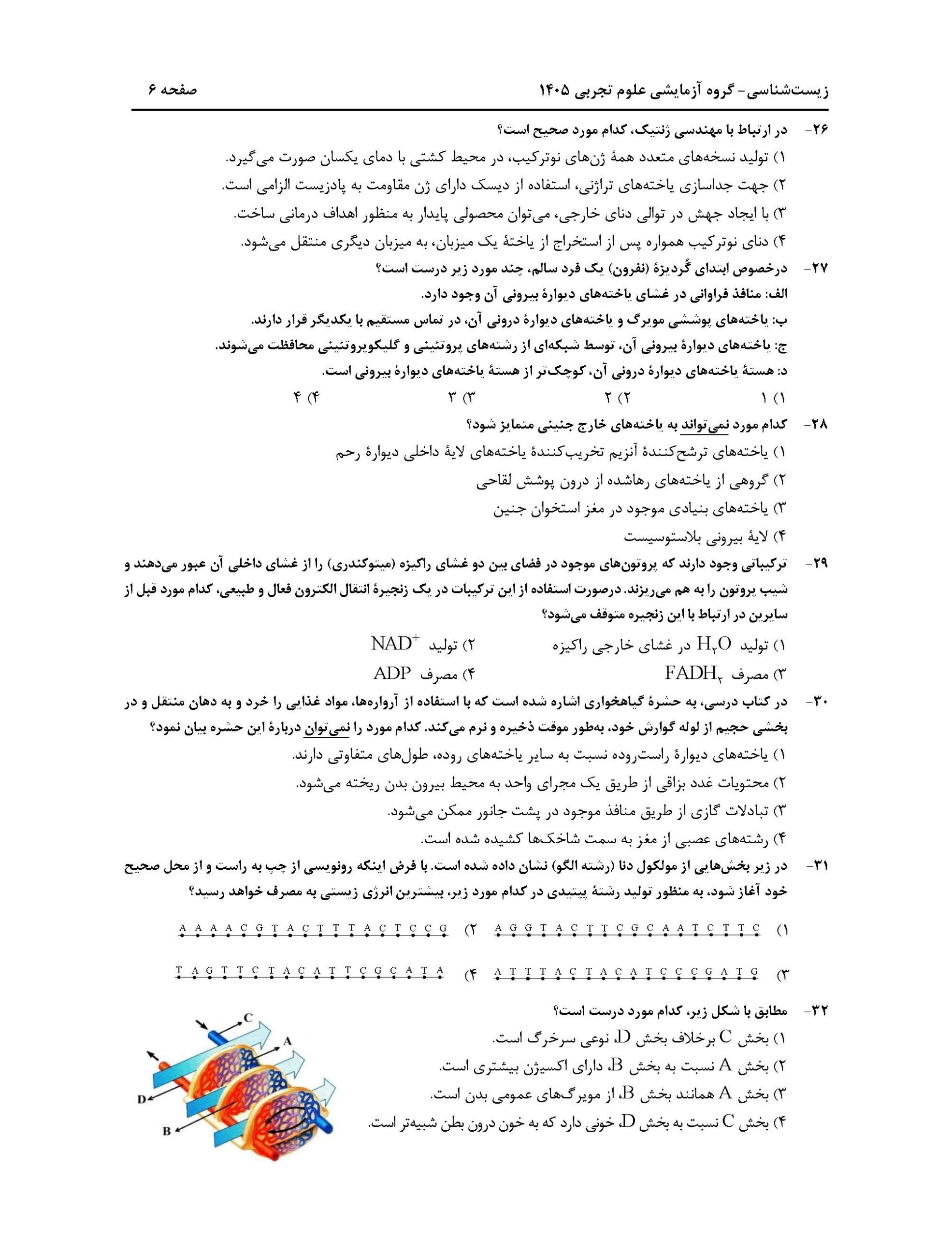 سوالات کنکور تجربی تیر 140442