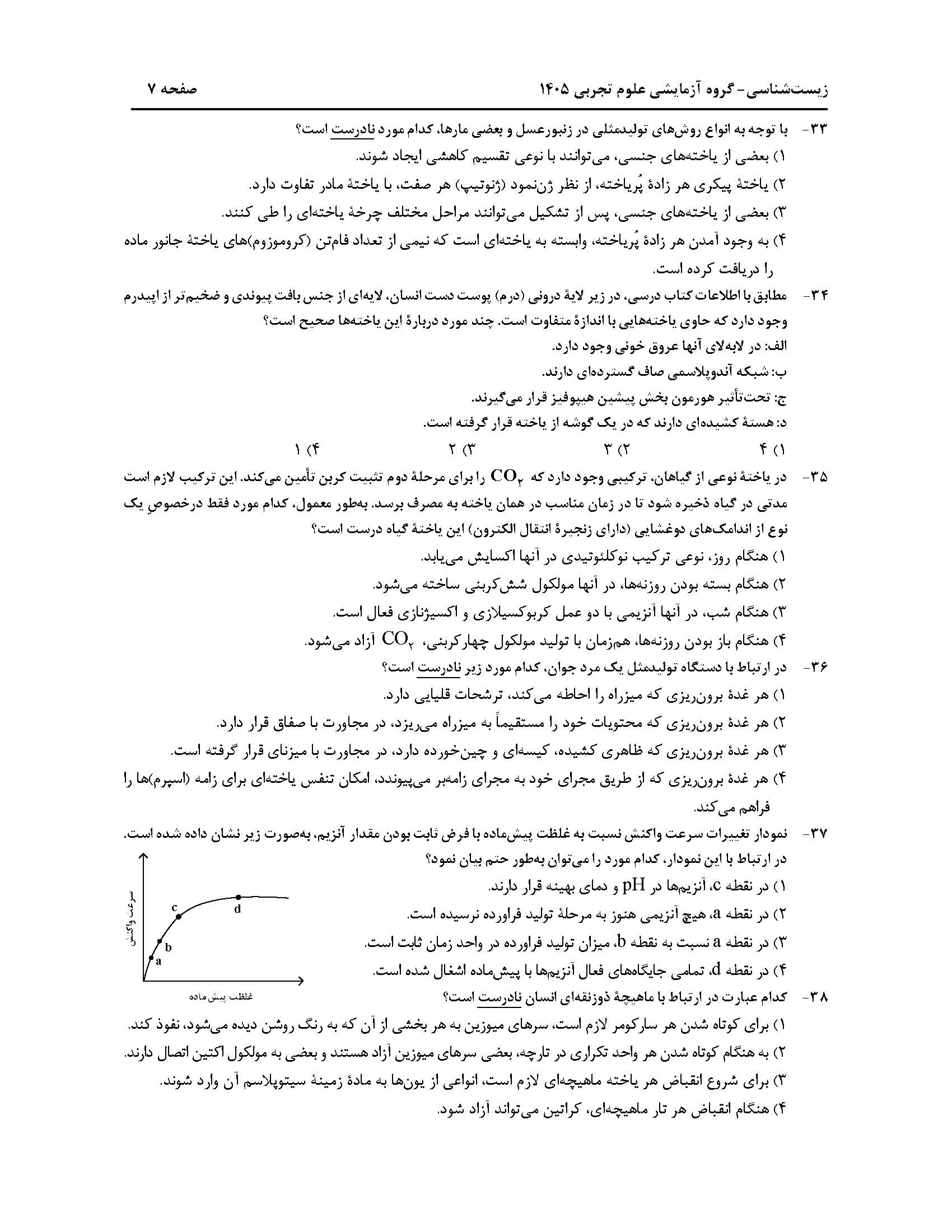 سوالات کنکور تجربی تیر 140442