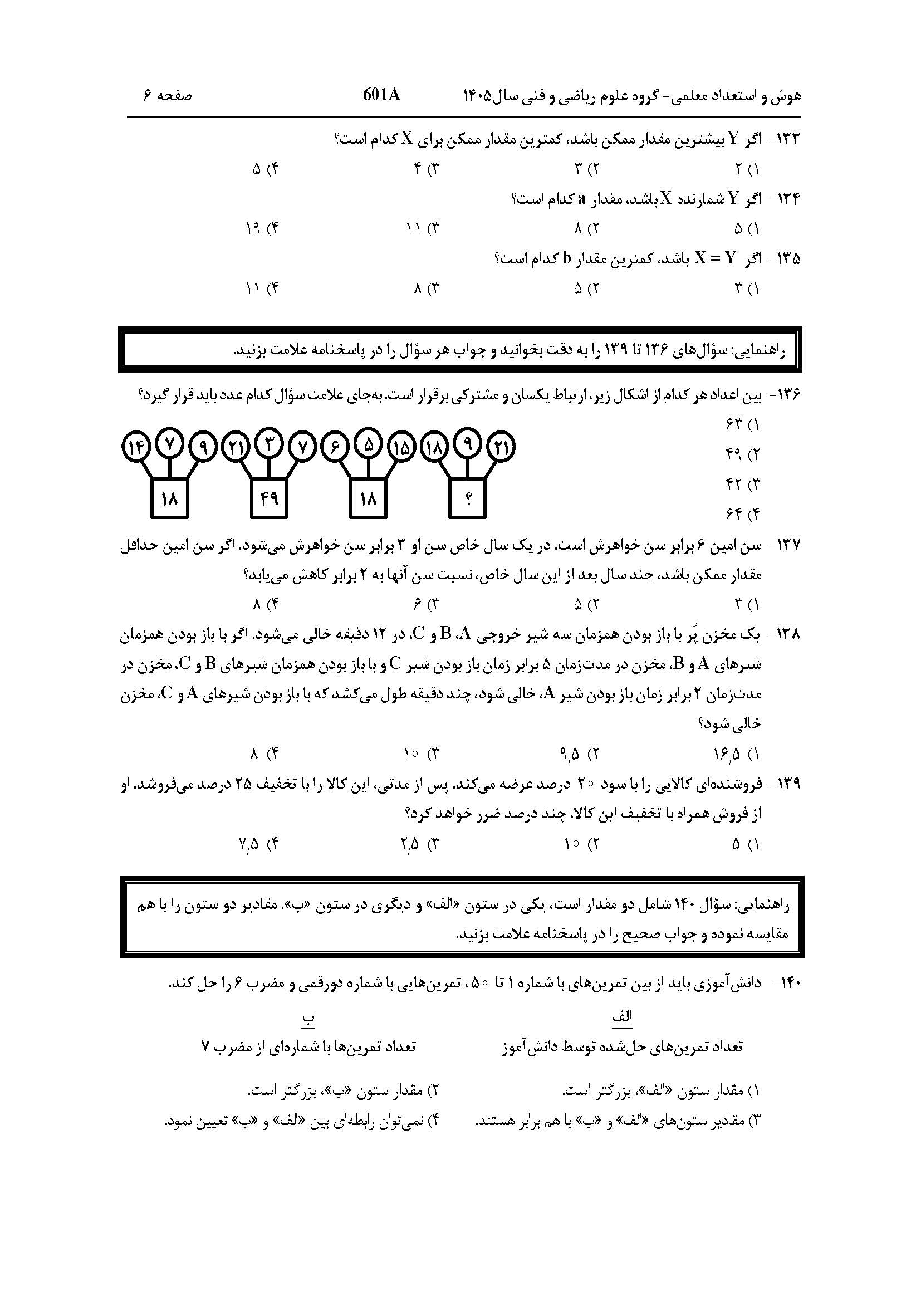 سوالات کنکور تجربی تیر 140442