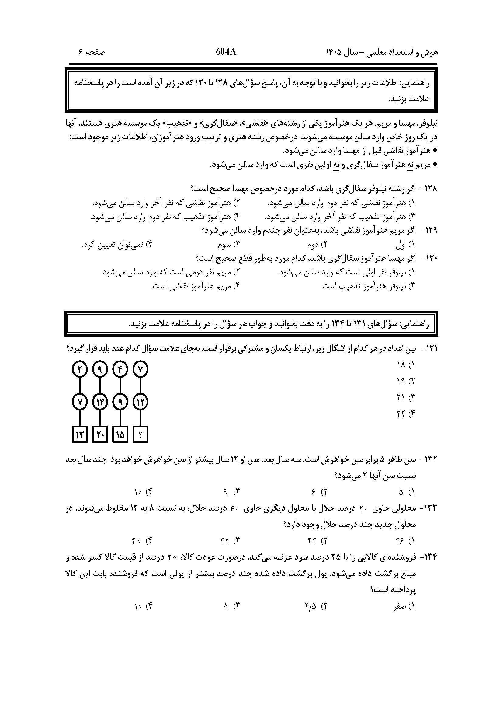 سوالات کنکور تجربی تیر 140442